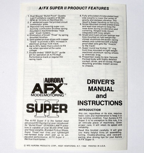 1972 Aurora HO Slot Car AFX Super II Original Instruction Pamphlet Flyer UNUSED SlotCarCentral