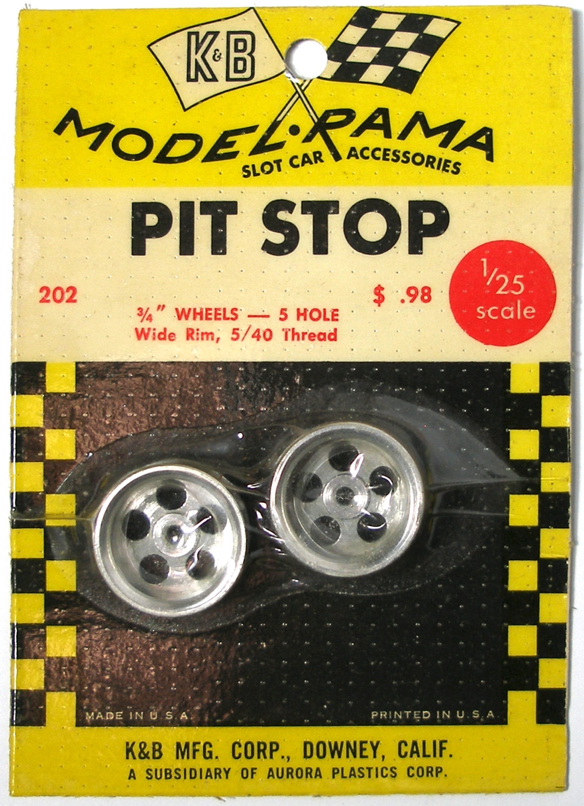 1965 K B Aurora 1 24 Slot Car Pit Stop Parts 5 HOLE WIDE RIM 5 40 WHEEL SET 202 SlotCarCentral